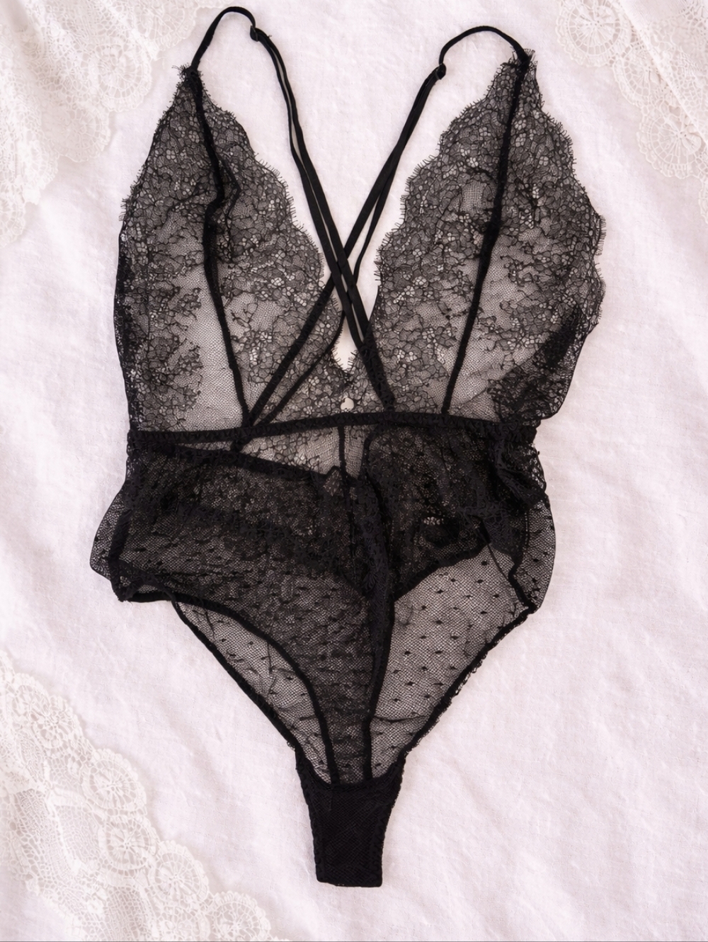 Victoria's Secret Sheer Black Lace Bodysuit Teddy Size S